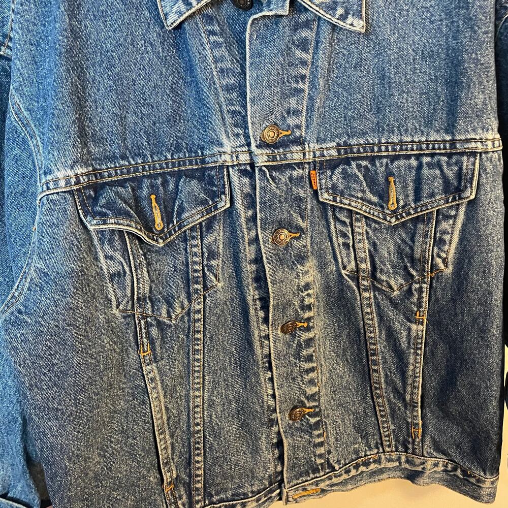 Levi Strauss Vintage Trucker Jacket Orange Tag Rigid Denim Jacket Men's Small - Picture 7 of 11